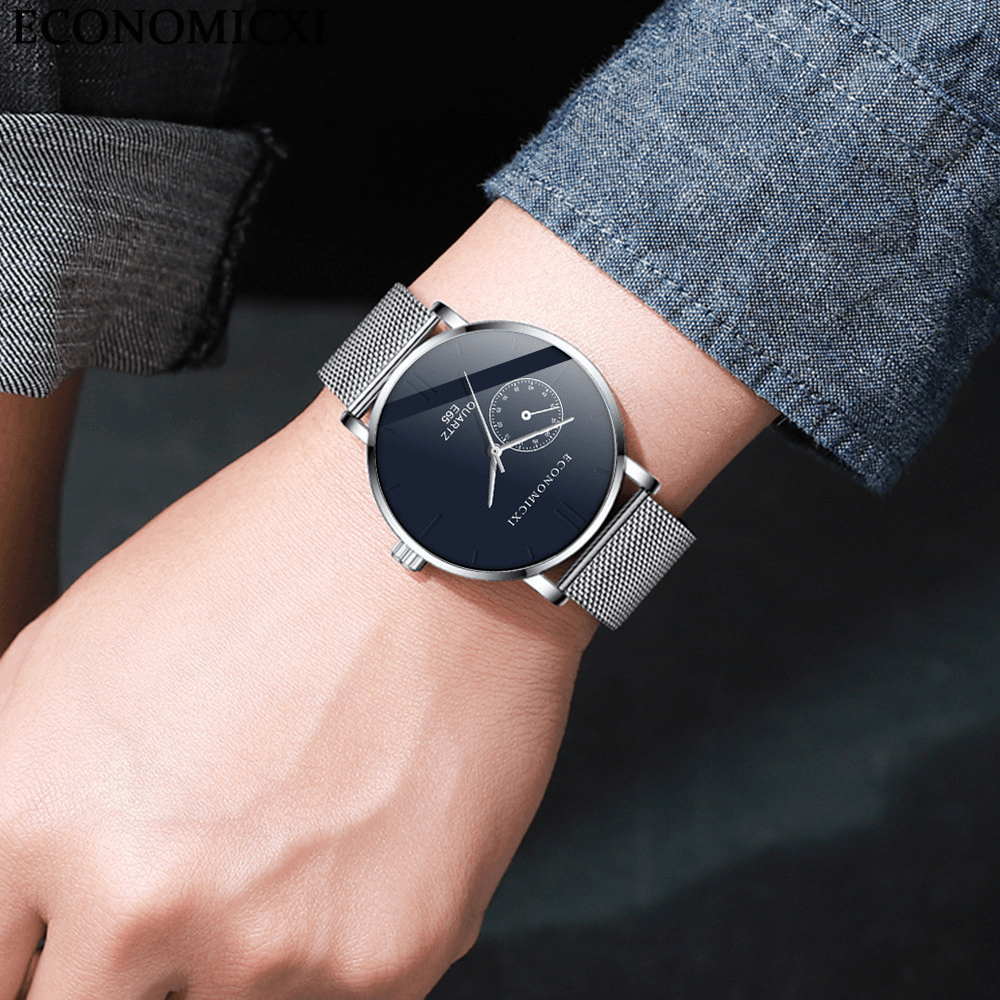 ECONOMICXI E65 Casual Style Ultra Thin Men Wrist Watch Mesh Steel Band Quartz Watches - MRSLM