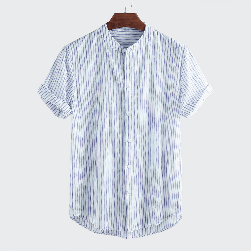 Men Vertical Stripe Relaxed Short Sleeve Shirts - MRSLM