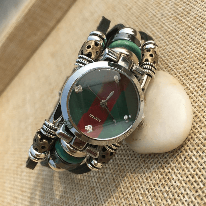 Deffrun Retro Style Men Bracelet Watch Vintage Simple Rhinestone Cowhide Quartz Watch - MRSLM