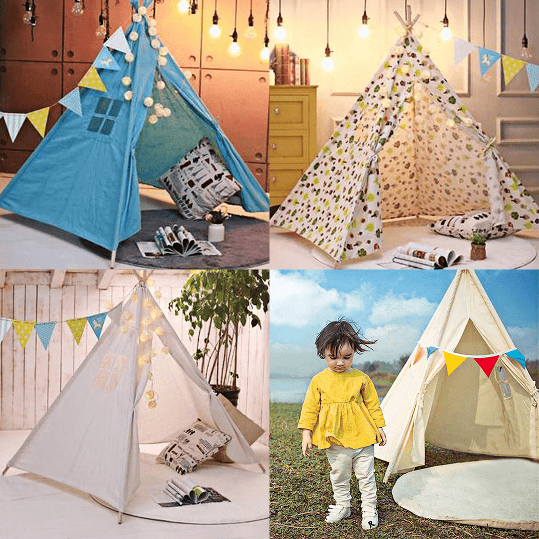 130Cm Large Teepee Tent Kids Cotton Canvas Pretend Play House Boy Girls Wigwam Gift - MRSLM