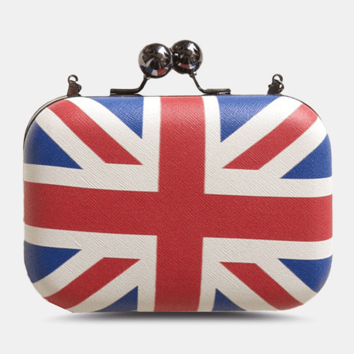 Women PU Leather Flag Pattern Printed Fashion Crossbody Bag Clutch Bag - MRSLM