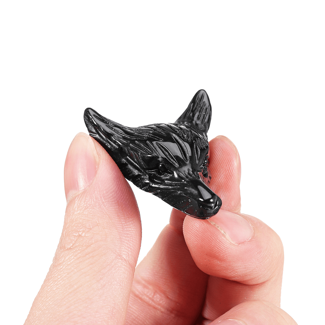 Natural Black Obsidian Wolf Head Pendant Necklace Jewelry Quartz Crystal Gift - MRSLM