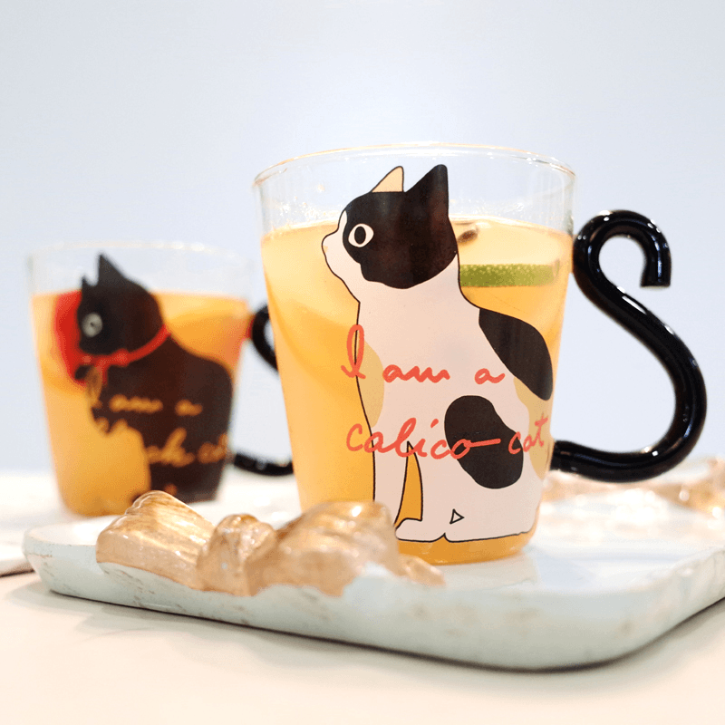 Cat Glass Cartoon Children'S Cup Creative Handle Coffee Cup Single-Layer Transparent Juice Drink Cup - MRSLM