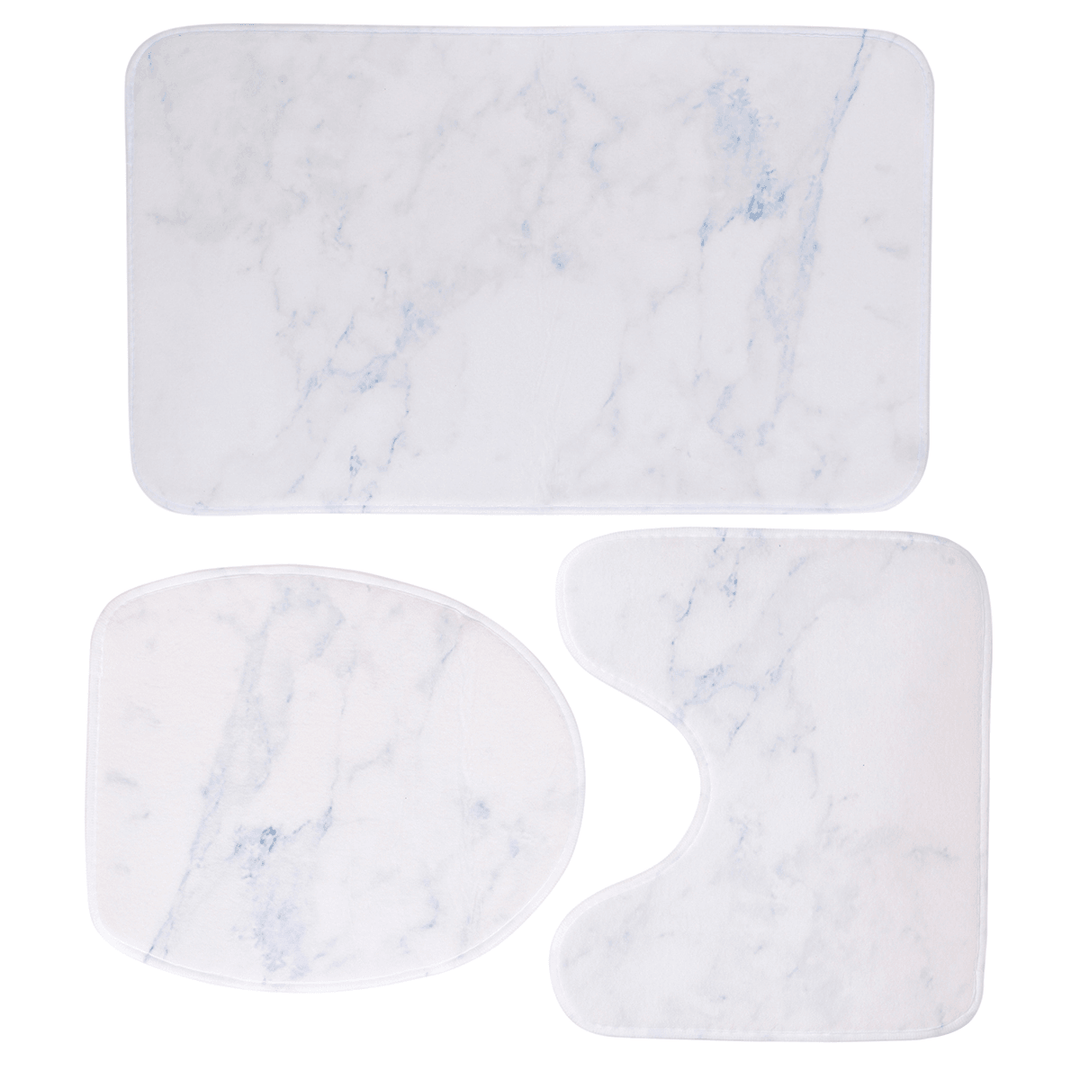 3PCS Marble Toilet Floor Door Bathroom Carpet Pedestal Rug Lid Cover Bath - MRSLM