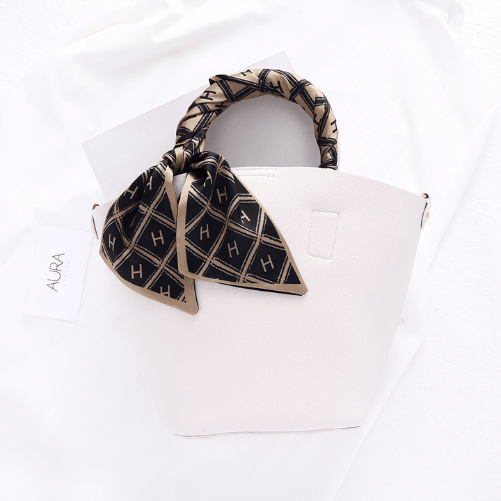 Retro French Forest Tied Hair Small Long Silk Scarf Female Lattice Letter Printing Tie Bag - MRSLM