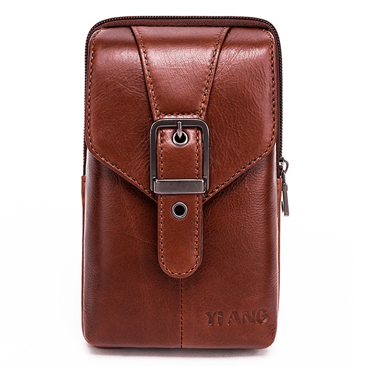 Men Genuine Leather Vintage Waist Bag Business Crossbody Bag Cell Phone Bag for 6 Inch Phones - MRSLM