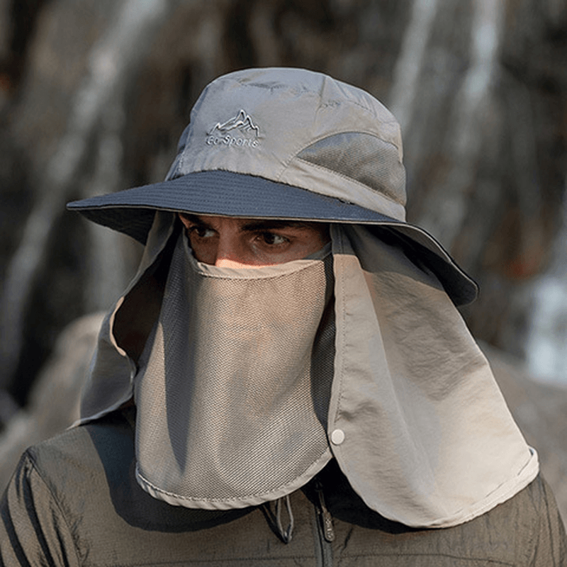 Men Outdoor Hinking Hat Summer Protection Cover Face Visor Outdoor Fishing Hat - MRSLM