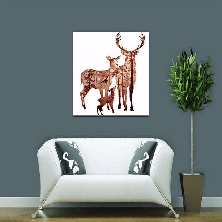 Miico Hand Painted Oil Paintings Simple Style Deer Family a Wall Art for Home Decoration Painting - MRSLM