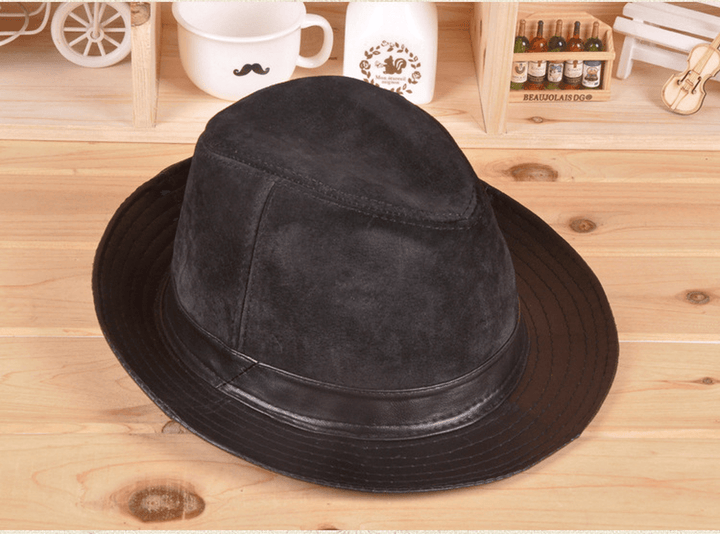 Sheep Skin Big Brim Hat Leather Top - MRSLM