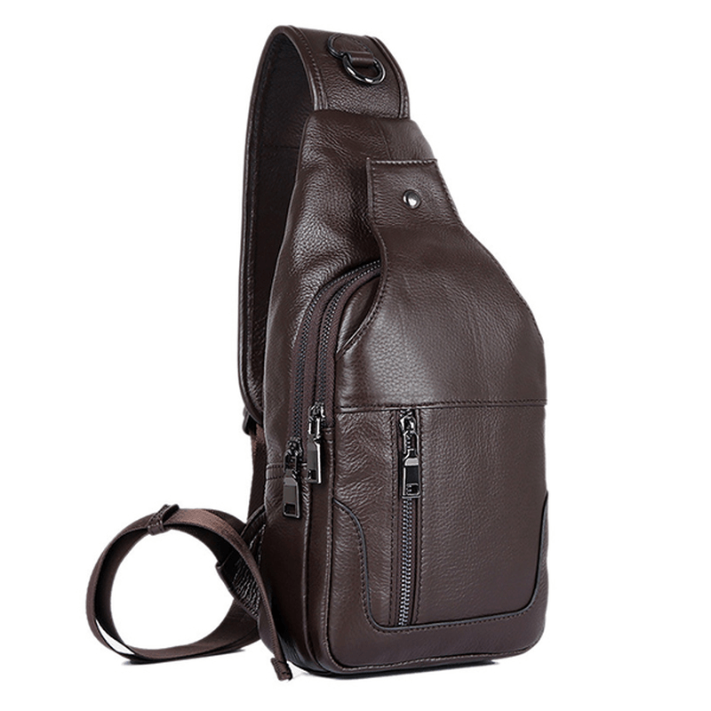 Men Genuine Leather Minimalist Vintage Crossbody Bag Leisure Business Chest Bag Weekend Bag - MRSLM