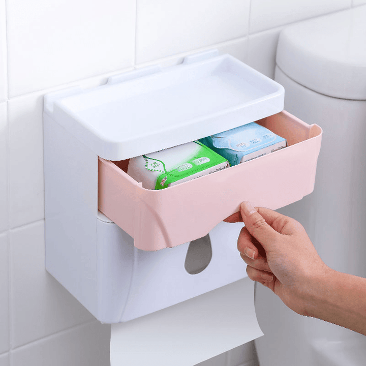 Wall Mounted Press Open Waterproof Double-Deck Paper Rolled Toilet Tissue Box - MRSLM