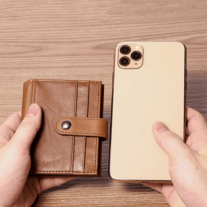 Men Genuine Leather Embossed Retro Business Multi-Slot Leather Card Holder Wallet - MRSLM