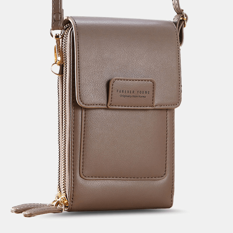 Women Multi-Slots Flap Magnetic Button Stitch Detail Crossbody Bag Multi-Pockets Touch Screen on the Back 7 Inch Phone Bag - MRSLM