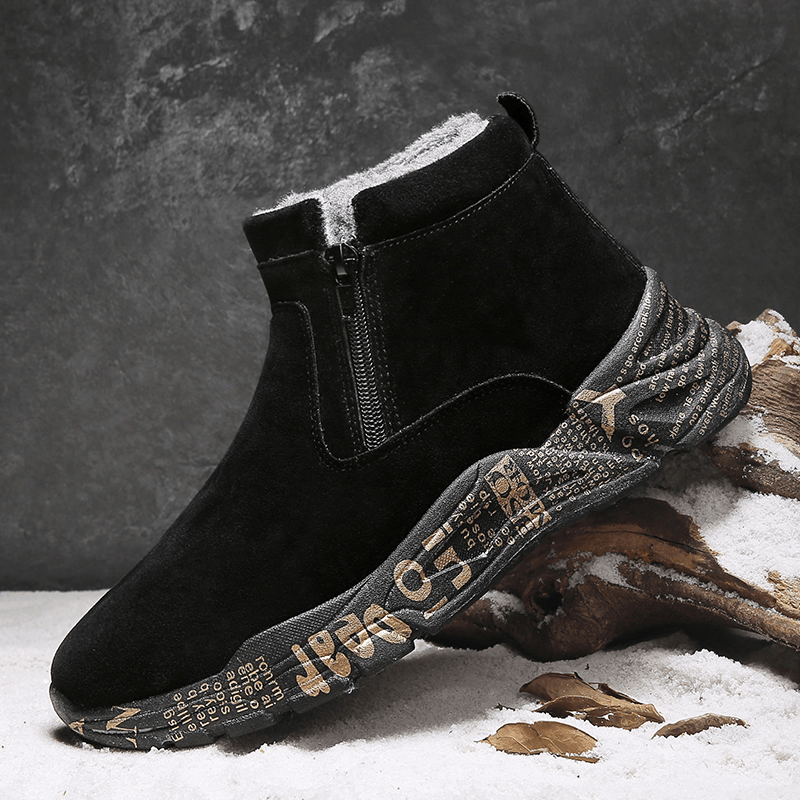 Men Letter Printed plus Velvet Thicken Warm Side-Zip Snow Boots - MRSLM