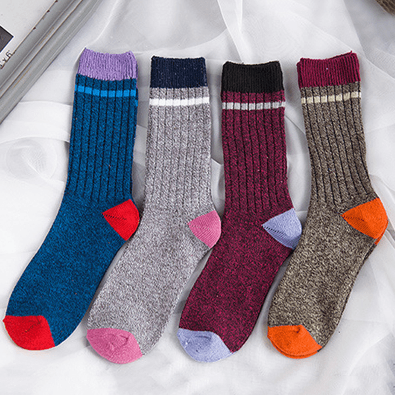 Men Vintage Cotton Stripe Middle Tube Socks Winter Warm Kintted Socks - MRSLM