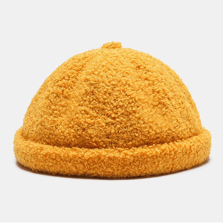 Unisex Solid Color Fleece Warm Landlord Cap Outdoor Casual Sunshade Brimless Beanie Skull Cap - MRSLM