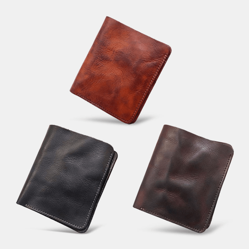 Men Bifold Vertical Cowhide Fold Wallet Retro Multi-Card Slot Card Holder Money Clip Mini Coin Purse - MRSLM