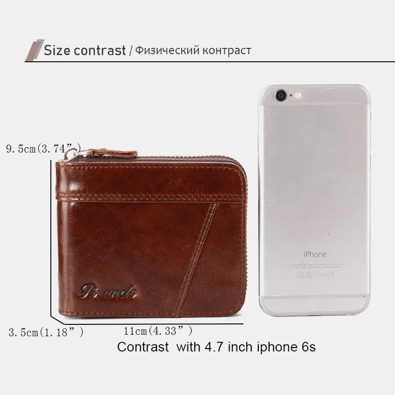 Men Genuine Leather Retro RFID Blocking Zipper Coin Bag Card Holder Wallet - MRSLM