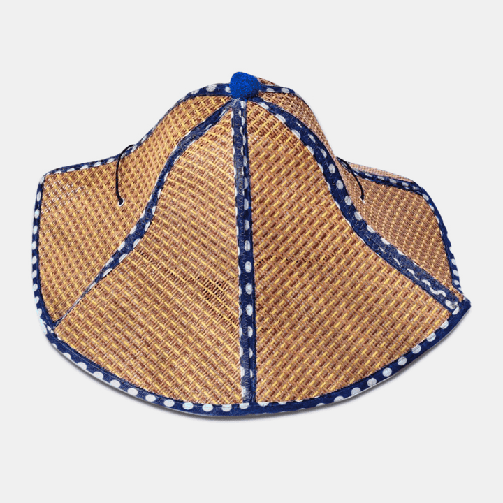 Women Folding Paper Straw Hat Hexagonal Fabric Hemming Sunshade Bucket Hat Sun Hat - MRSLM