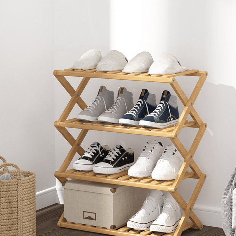 Install Free High Quality Bamboo Material Shoe Rack Strong Bearing Lapel Design Folding Easy to Carry - MRSLM