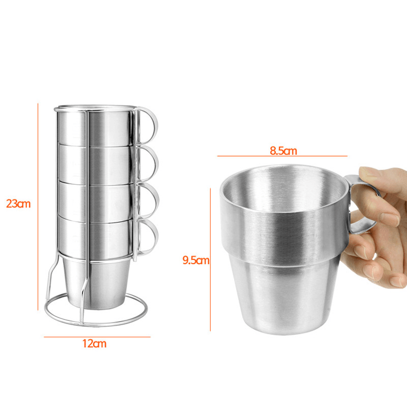 4 PCS Outdoor Portable Picnic Cups Stainless Steel Drinking Mugs Anti-Hot Tea Coffee Cup Set - MRSLM