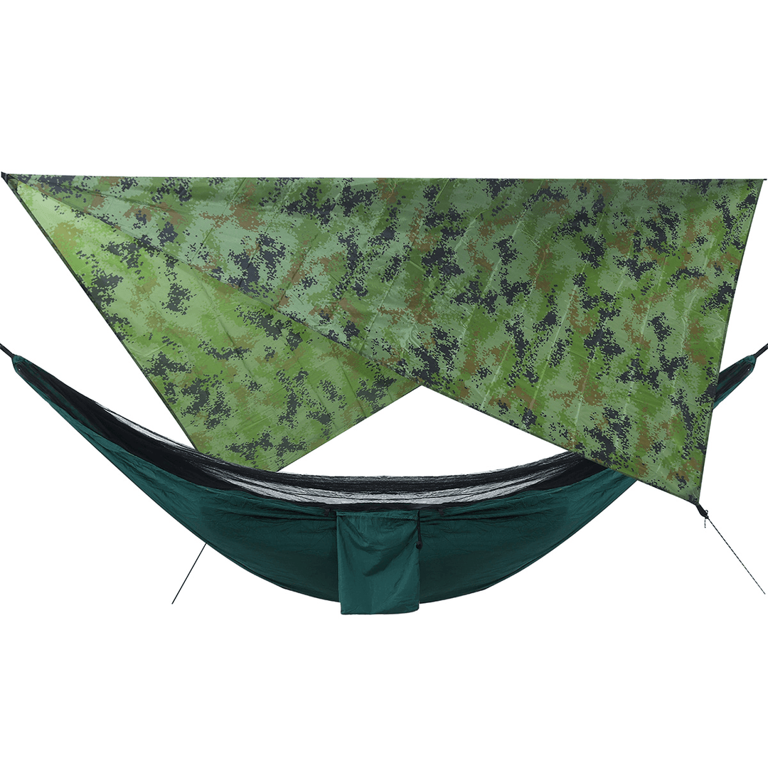 Ipree Camouflage Rain Fly Tarp and Camping Hammock with Mosquito Net Portable Hammock Canopy 210T Plaid Fabric PU Waterproof 2000 Sun Shade Tent Awning for 2 Person - MRSLM