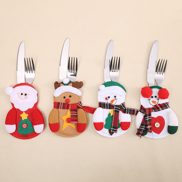 6PCS Christmas Santa Claus Tableware Holder Pocket Xmas Dinner Cutlery Bag Decor - MRSLM