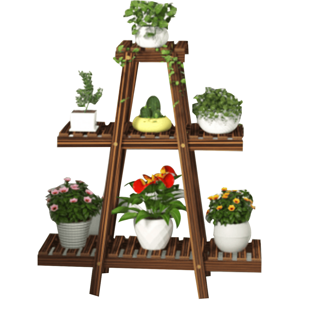 Wooden Plant Stand Windmill-Shape Flower Pots Organizer Shelf Display Rack Holder Bookshelf for Indoor Outdoor Patio Garden Corner Balcony Living Room - MRSLM