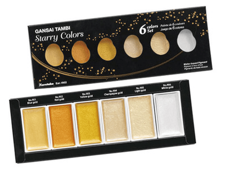 Japan Kuretake Kuretake Watercolor Paint Yancai Golden Starlight Pearl Color Chinese Painting Pigment 6 Colors - MRSLM