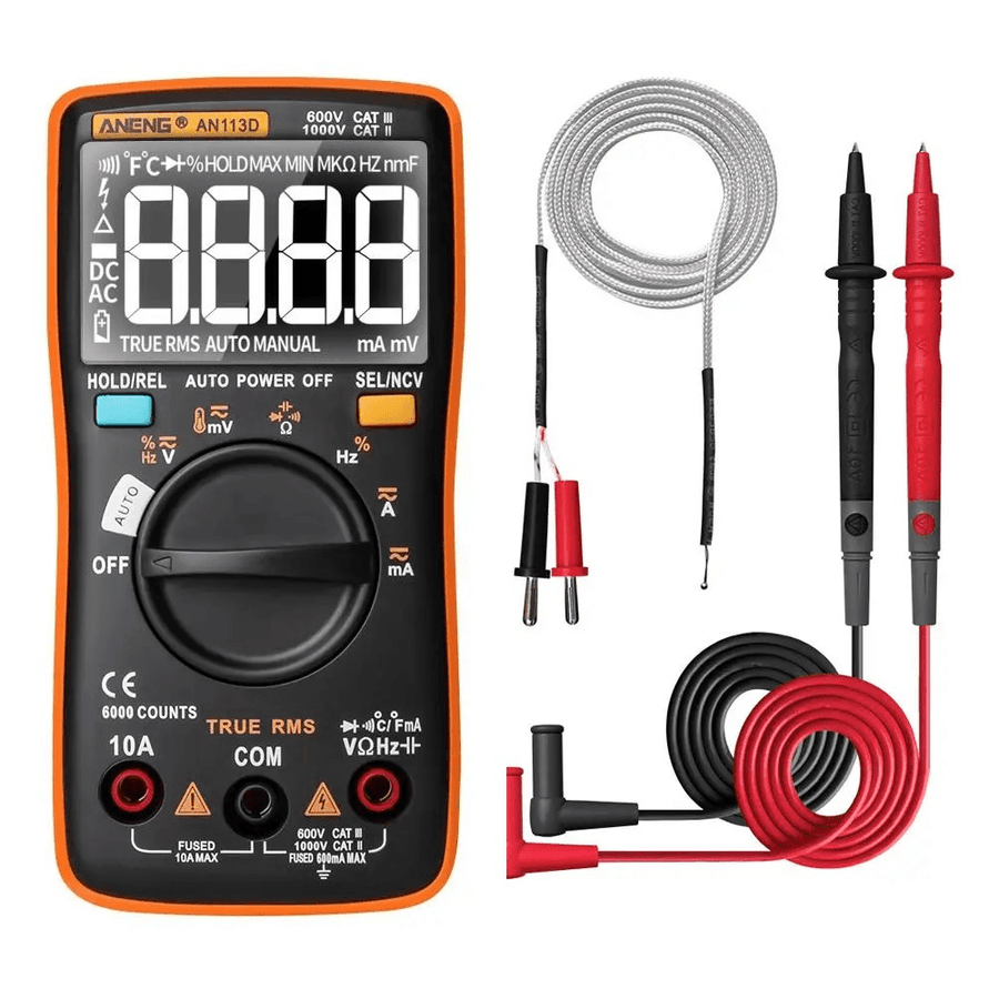 ANENG AN113D Intelligent Auto Measure True- RMS Digital Multimeter 6000 Counts Resistance Diode Continuity Tester Temperature AC/DC Voltage Current Meter Upgraded from AN8002 - Orange - MRSLM