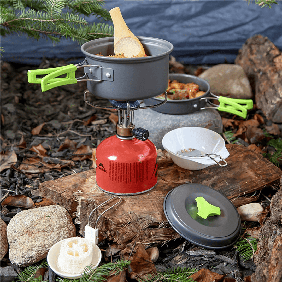 1-2 People Camping Cookware Set Non-Stick Cooking Bowl Pot Pan Ultra-Light Outdoor Picnic Camping BBQ - MRSLM
