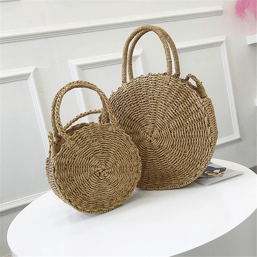 Bohemia Rattan Straw Bag Women Straw Handbag round Beach 110Cm Length Polyester - MRSLM