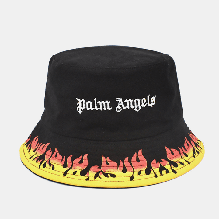 Unisex Cotton Double-Side-Wear Flame Printing Letter Embroidered Bucket Hat Fashion Foldable Breathable Sunshade Hat - MRSLM