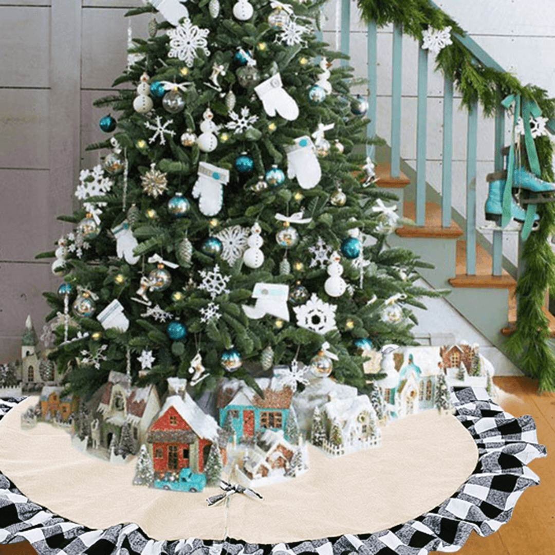 2020 Christmas Linen Lattice Tree Skirt round Carpet Christmas Decorations for Home Floor Mat New Year Xmas Tree Skirts - MRSLM