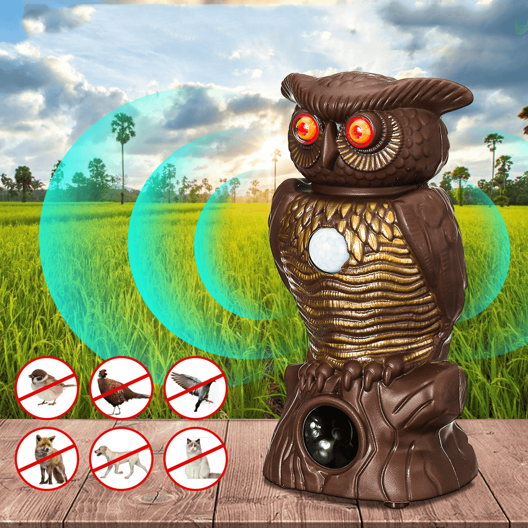 Owl Decoy Bird Repellent Pest Control with Flashing Eyes Ultrasonic Repellent for Outdoor Garden Protector Decoration - MRSLM