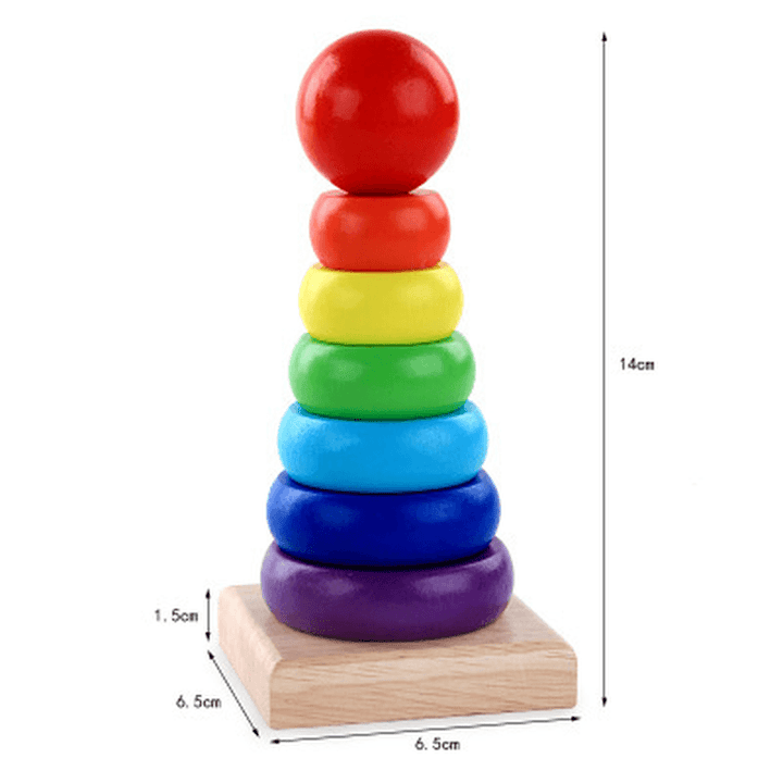 Wooden Seven-Color Tower Stacking Circle Building Block Educational Toy - MRSLM