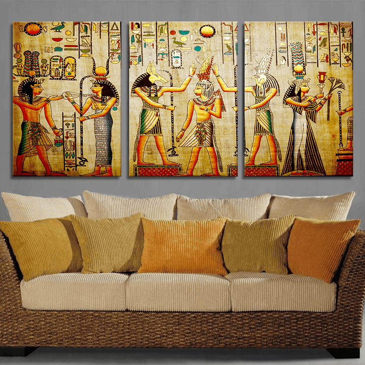 Miico Hand Painted Three Combination Decorative Paintings Cleopatra Portrait Wall Art for Home Decoration - MRSLM