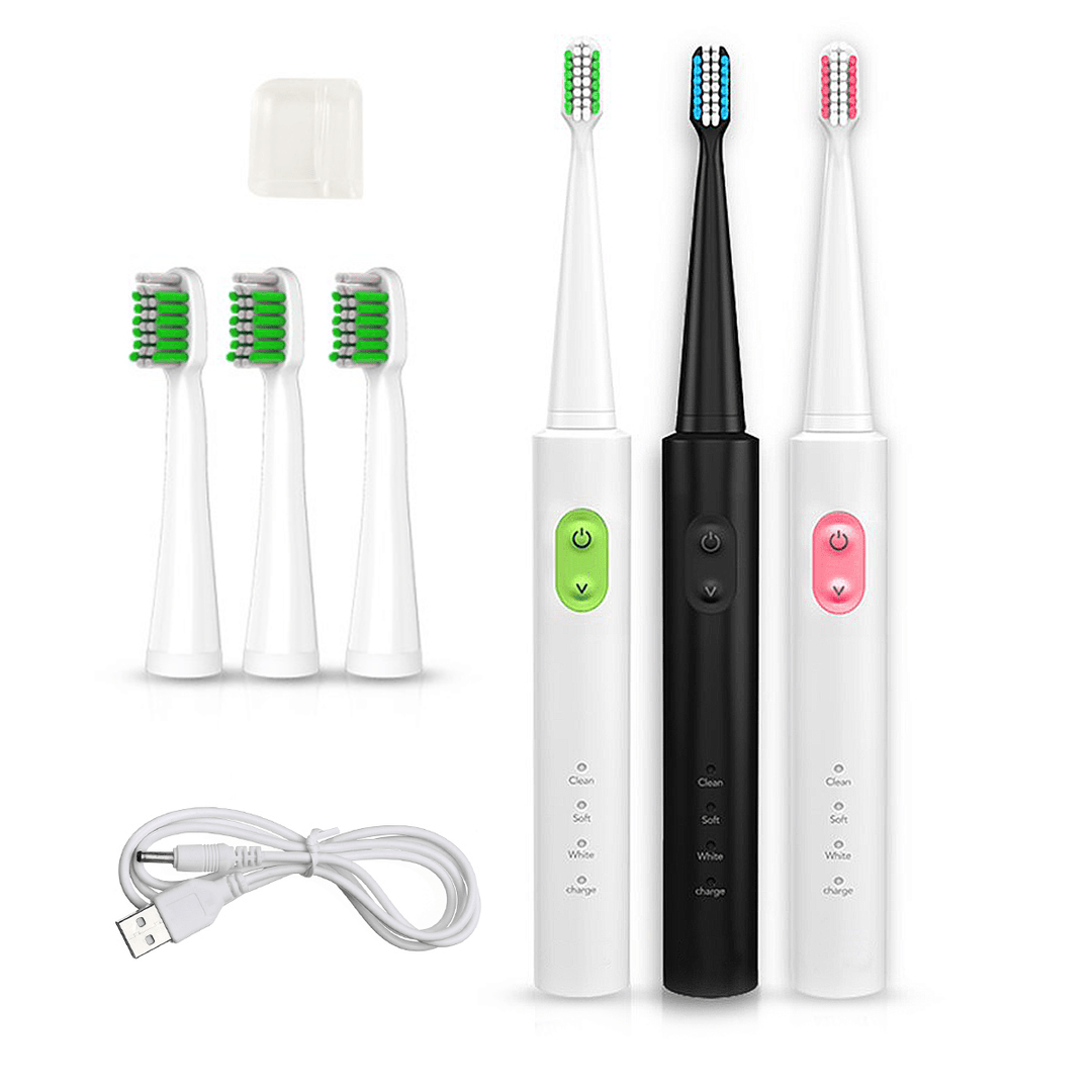 Travel Rechargeable Ultrasonic Electric Toothbrush Waterproof 3 Cleaning Mode Teeth Clean+ 4 Heads - MRSLM