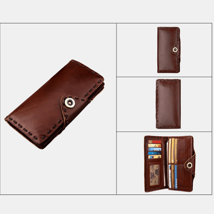 Men Genuine Leather Bifold Multi-Card Slot Retro Cowhide Card Holder Money Clip Coin Purse Wallet - MRSLM