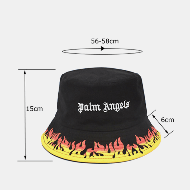 Unisex Cotton Double-Side-Wear Flame Printing Letter Embroidered Bucket Hat Fashion Foldable Breathable Sunshade Hat - MRSLM