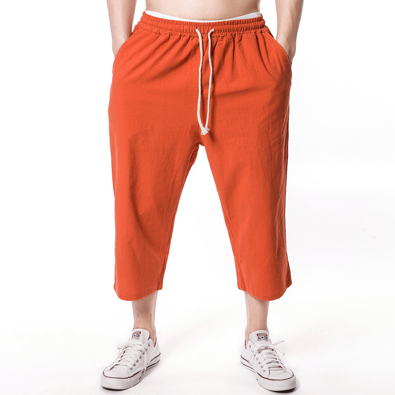 Beach Casual Baggy Linen Calf-Length Pants - MRSLM