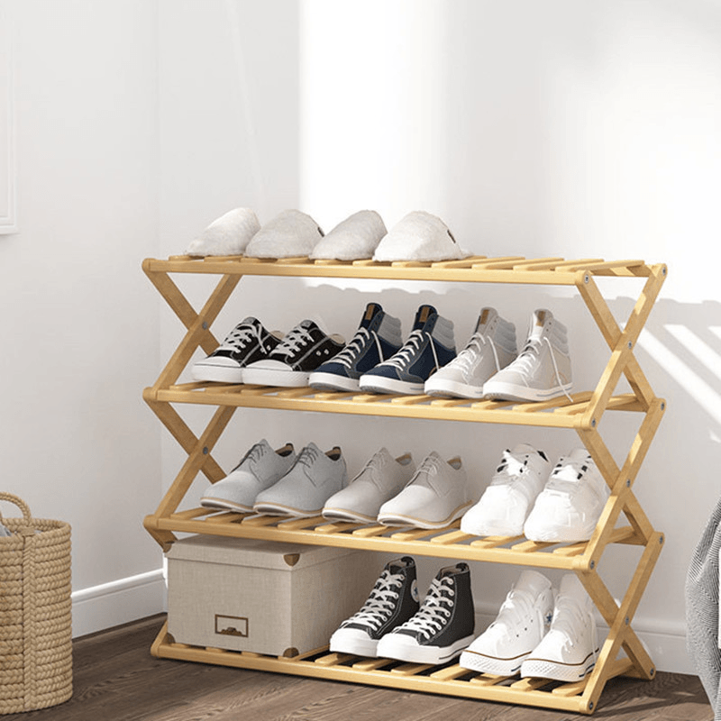 Install Free High Quality Bamboo Material Shoe Rack Strong Bearing Lapel Design Folding Easy to Carry - MRSLM
