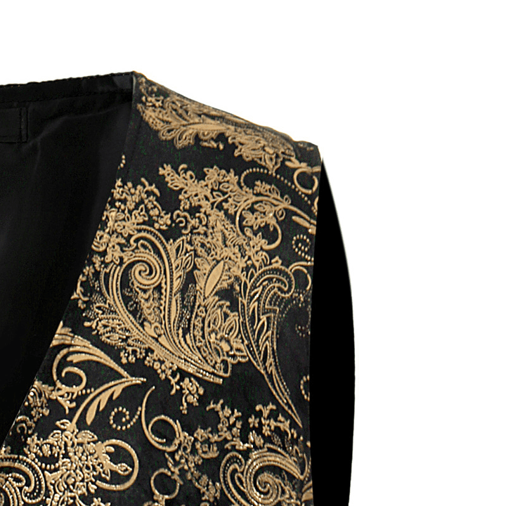 Mens Gold Floral Dress Vest Fit Printing Casual Suit Vest - MRSLM