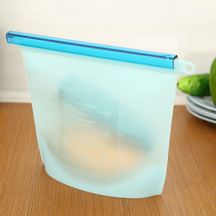 4Pcs 1000Ml Silicone Food Bag FDA Reusable Silicone Food Bag Ziplock Bag Leakproof for Freezer Preservation - MRSLM