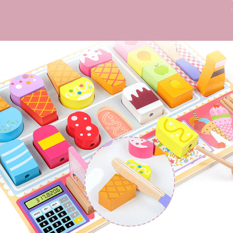 Wooden Children'S Play House Ice Cream Candy Cart Toy Little Girl Push Ice Cream Ice Cream Cart Kitchen Set - MRSLM