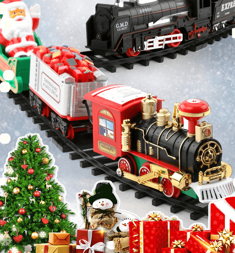 Electric Acousto-Optic Christmas Rail Car with Hanging Christmas Tree - MRSLM