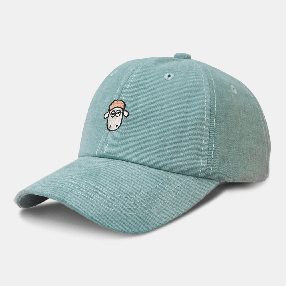 Unisex Cartoon Sheep Embroidery Wide Brim Sunshade Hat Simple Hip Hop Adjustable Baseball Cap - MRSLM