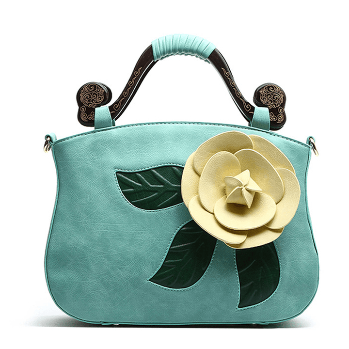 Vintage Fashion PU Leather Rose Decorative Handbag Crossbody Bag for Women - MRSLM