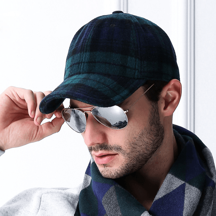 Men Felt Britsh Style Plaids Patchwork Color All-Match Daily Warm Baseball Hat - MRSLM