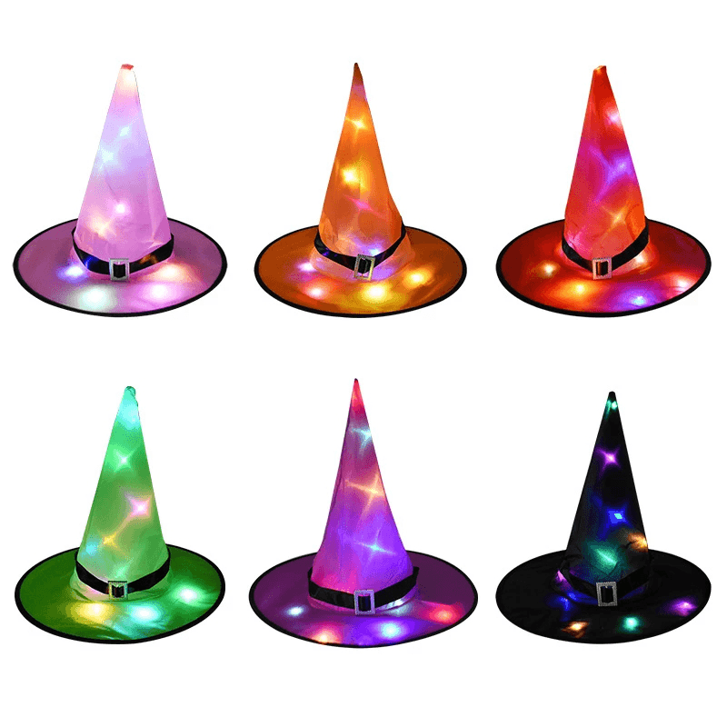 Halloween LED Costume Props Witch Hats LED Lights Cap for Halloween Outdoor Tree Hanging Ornament Home Glow Party Decor - MRSLM